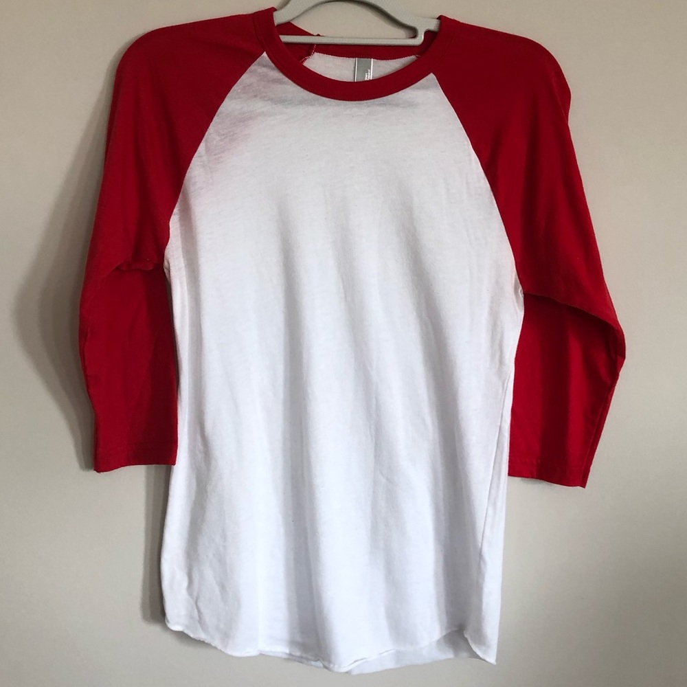 Red American Apparel 3/4 Sleeve Baseball Tee